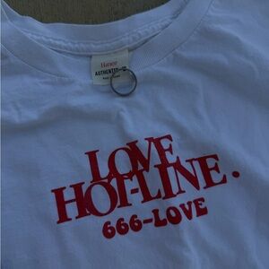 Hanes White Tee with Red LOVE HOT-LINE Graphic